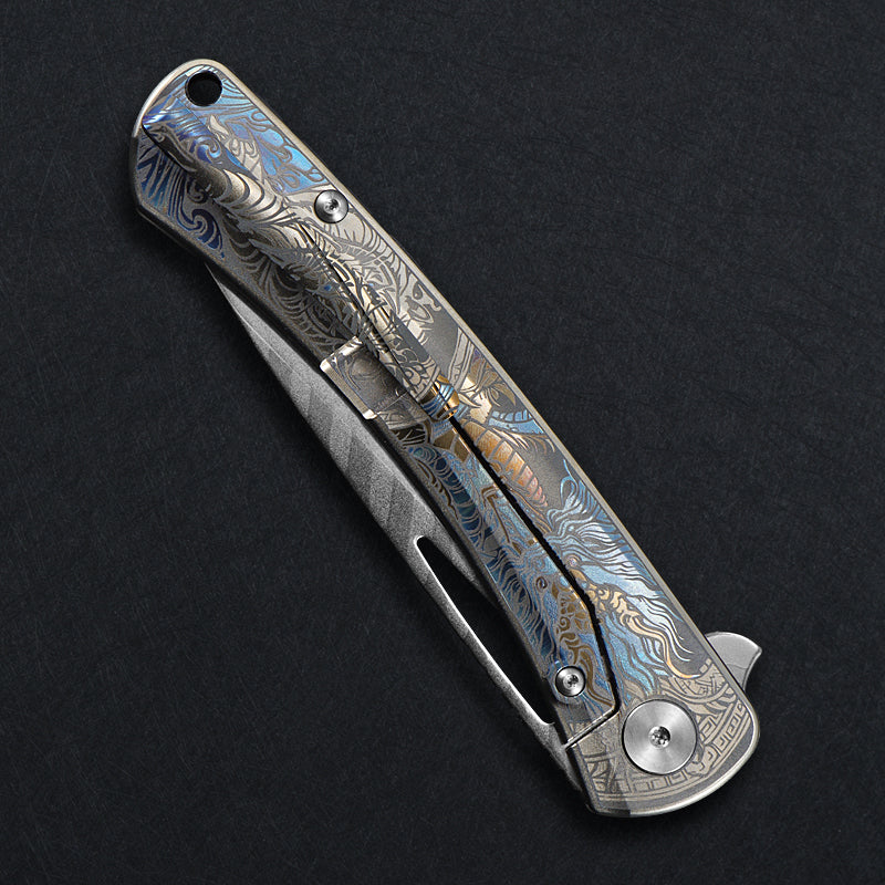 CH Vexor Frame Lock Flaming Ti (3.4'' Mirror Elmax core)