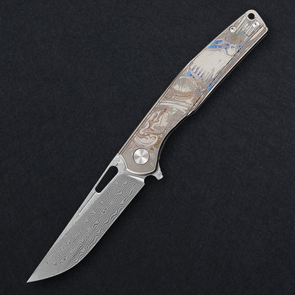 CH Blast Frame Lock Sliver Ti （3.75'' Satin Damascus）