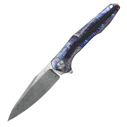 CH Wartex Frame Lock Flaming Ti （3.54'' Satin Damascus）
