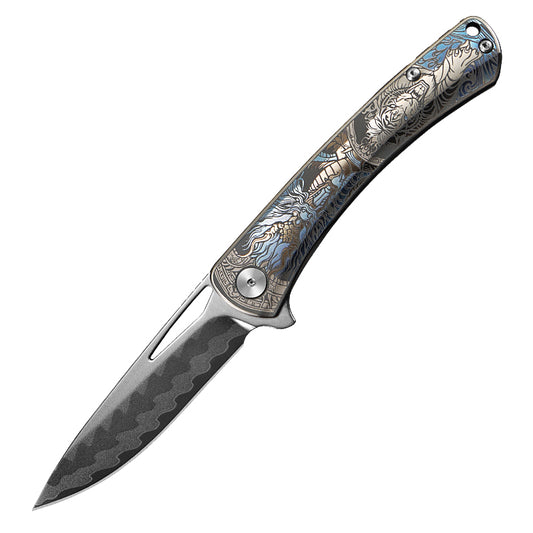 CH Vexor Frame Lock Flaming Ti （3.4'' Mirror Elmax core）