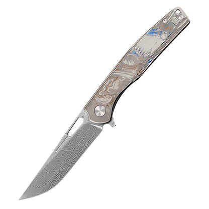 CH Blast Frame Lock Sliver Ti （3.75'' Satin Damascus）