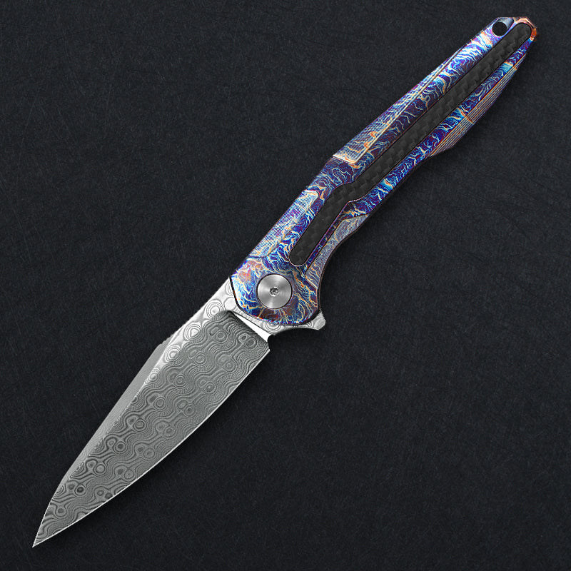 CH Wartex Frame Lock Flaming Ti （3.54'' Satin Damascus）