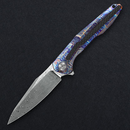 CH Wartex Frame Lock Flaming Ti （3.54'' Satin Damascus）