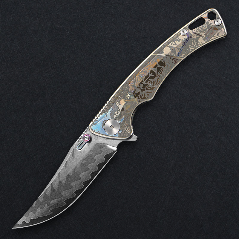 CH Otoman Frame Lock Sliver Ti （3.75'' Mirror Elmax core）