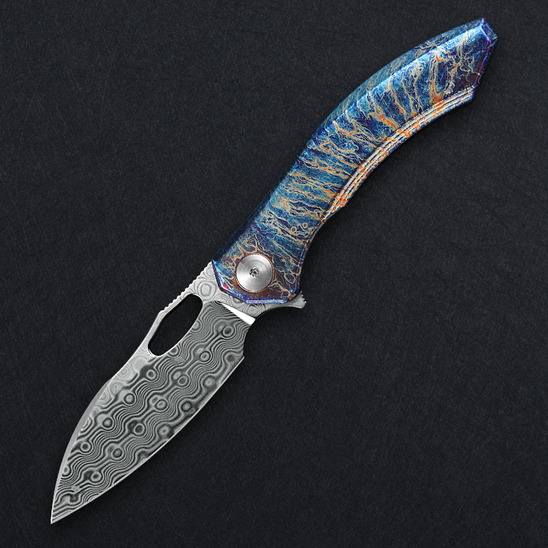 CH Cupra Frame Lock Flaming Ti （2.75'' Satin Damascus）