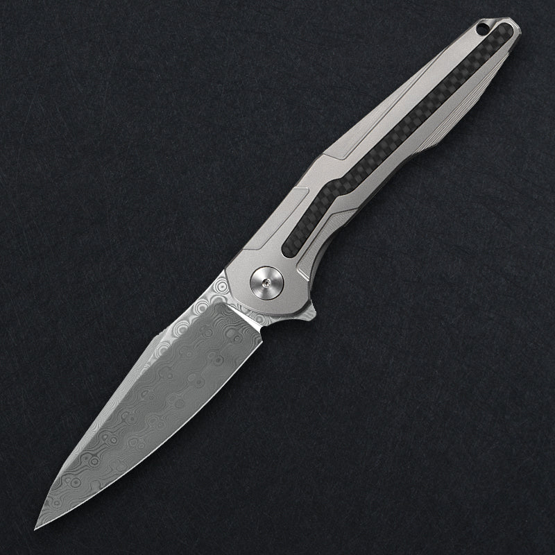 CH Wartex Frame Lock Sliver Ti （3.54'' Satin Damascus）