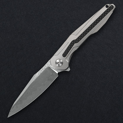 CH Wartex Frame Lock Sliver Ti （3.54'' Satin Damascus）
