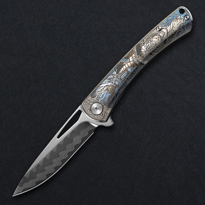 CH Vexor Frame Lock Flaming Ti （3.4'' Mirror Elmax core）