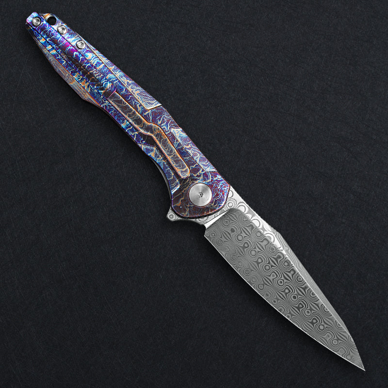 CH Wartex Frame Lock Flaming Ti （3.54'' Satin Damascus）