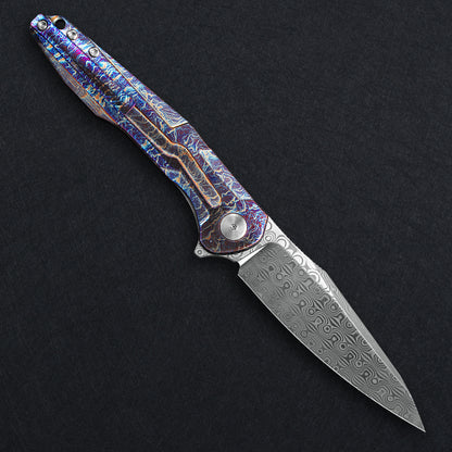 CH Wartex Frame Lock Flaming Ti （3.54'' Satin Damascus）