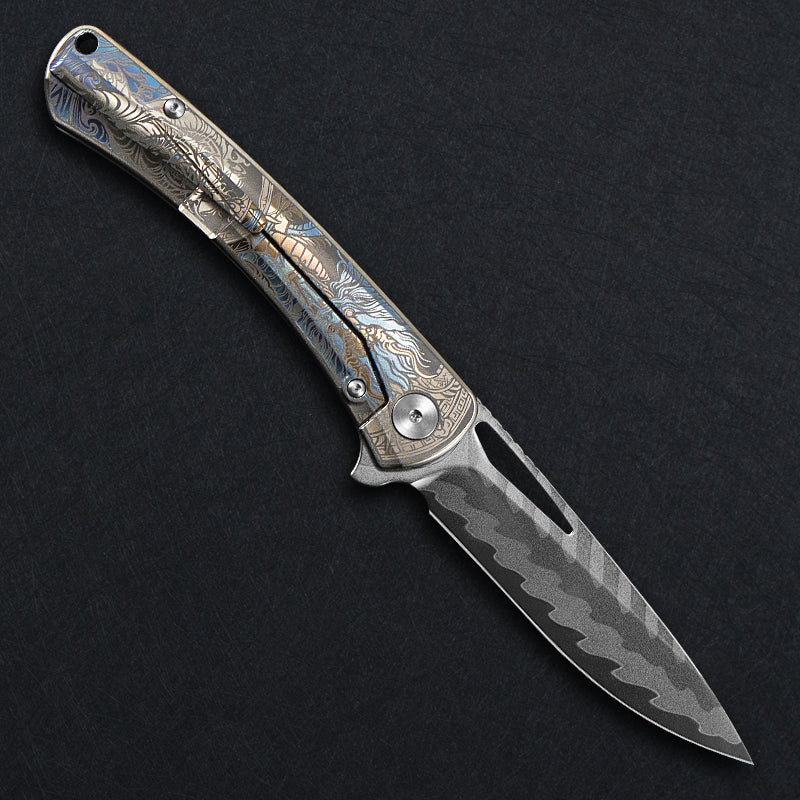 CH Vexor Frame Lock Flaming Ti （3.4'' Mirror Elmax core）