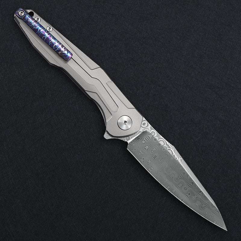 CH Wartex Frame Lock Sliver Ti （3.54'' Satin Damascus）