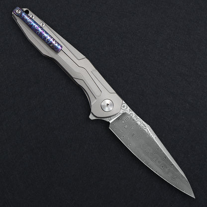 CH Wartex Frame Lock Sliver Ti （3.54'' Satin Damascus）