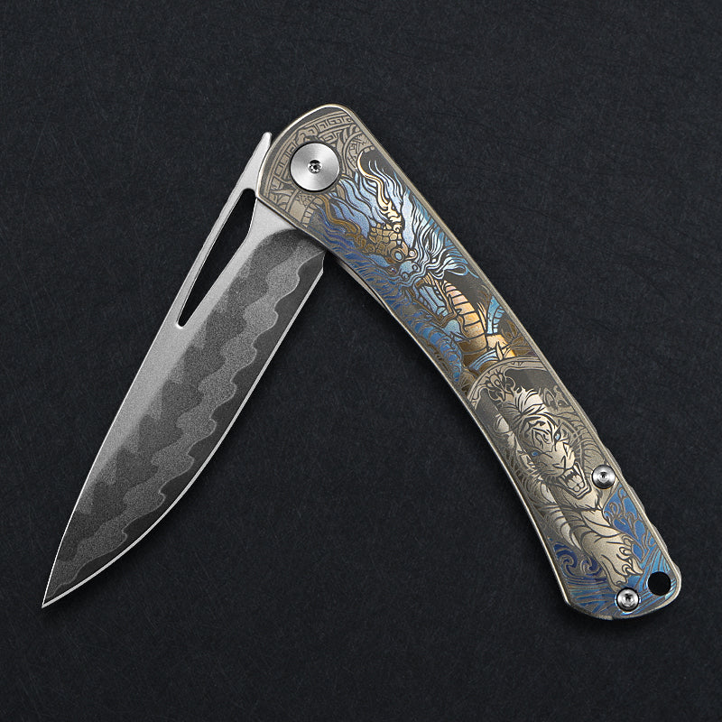 CH Vexor Frame Lock Flaming Ti （3.4'' Mirror Elmax core）