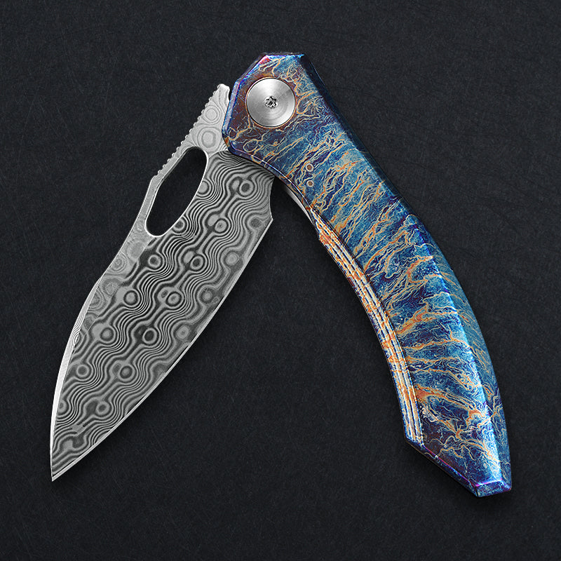 CH Cupra Frame Lock Flaming Ti （2.75'' Satin Damascus）