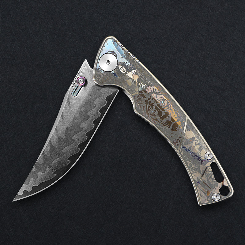 CH Otoman Frame Lock Sliver Ti （3.75'' Mirror Elmax core）