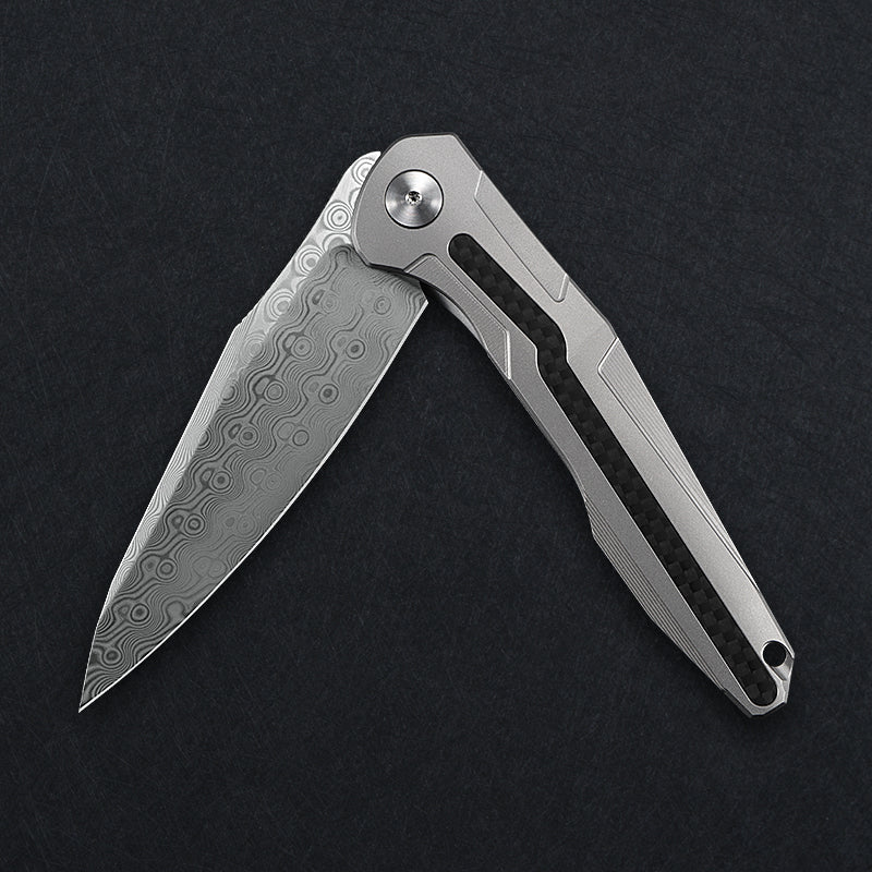 CH Wartex Frame Lock Sliver Ti （3.54'' Satin Damascus）