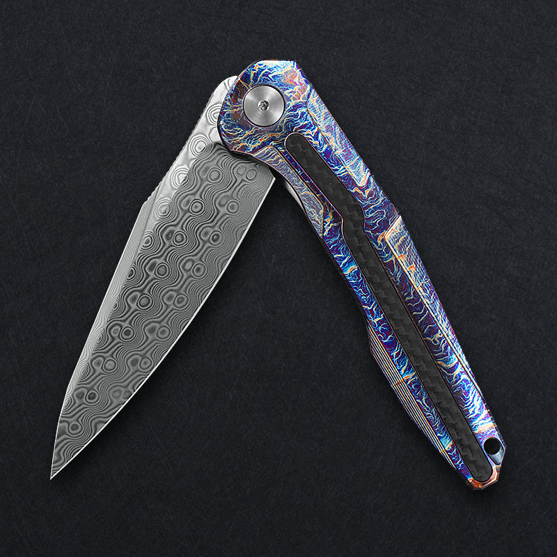 CH Wartex Frame Lock Flaming Ti （3.54'' Satin Damascus）