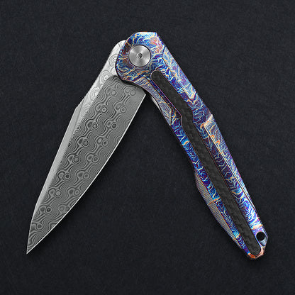 CH Wartex Frame Lock Flaming Ti （3.54'' Satin Damascus）