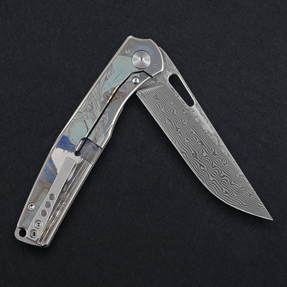 CH Blast Frame Lock Sliver Ti （3.75'' Satin Damascus）