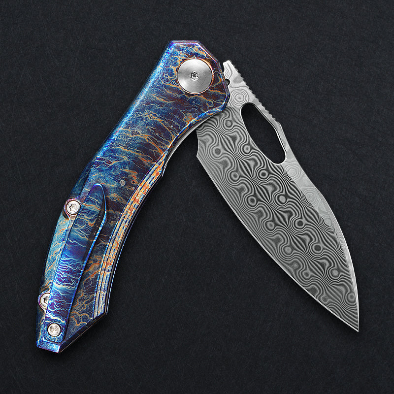CH Cupra Frame Lock Flaming Ti （2.75'' Satin Damascus）