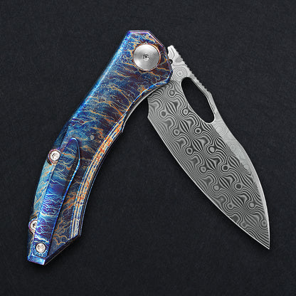 CH Cupra Frame Lock Flaming Ti （2.75'' Satin Damascus）