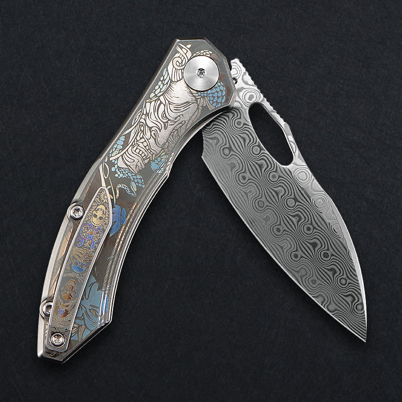 CH Cupra Frame Lock Sliver Ti （2.75'' Satin Damascus）