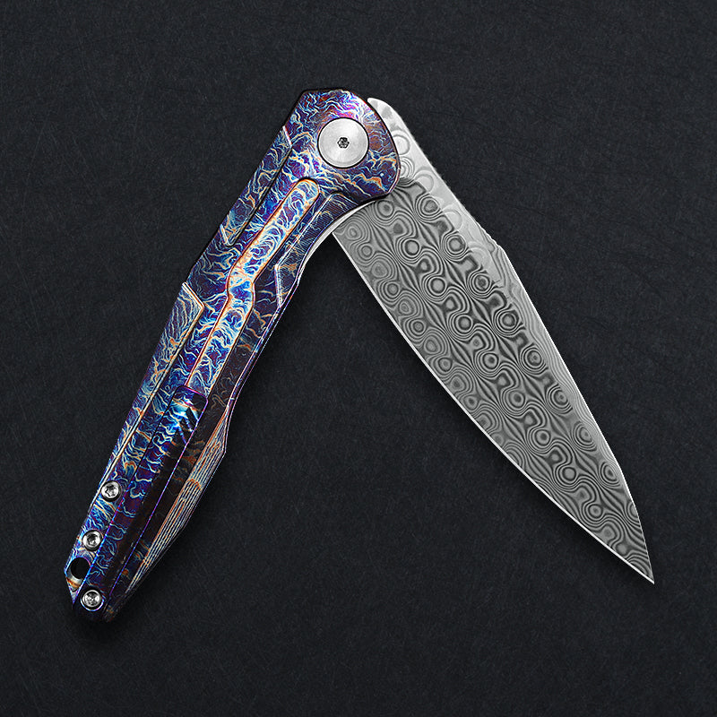 CH Wartex Frame Lock Flaming Ti （3.54'' Satin Damascus）