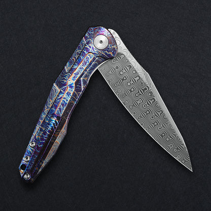 CH Wartex Frame Lock Flaming Ti （3.54'' Satin Damascus）