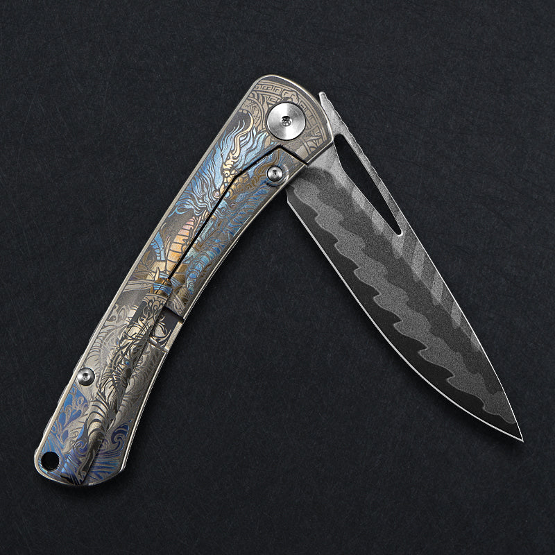 CH Vexor Frame Lock Flaming Ti （3.4'' Mirror Elmax core）