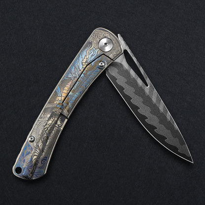 CH Vexor Frame Lock Flaming Ti （3.4'' Mirror Elmax core）