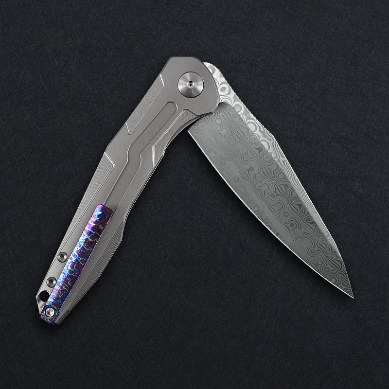 CH Wartex Frame Lock Sliver Ti （3.54'' Satin Damascus）