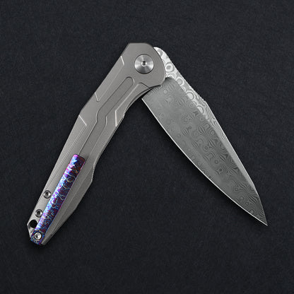 CH Wartex Frame Lock Sliver Ti （3.54'' Satin Damascus）