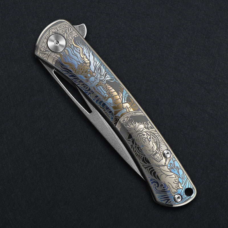 CH Vexor Frame Lock Flaming Ti （3.4'' Mirror Elmax core）