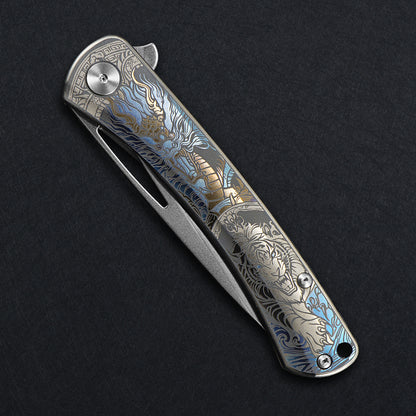 CH Vexor Frame Lock Flaming Ti （3.4'' Mirror Elmax core）