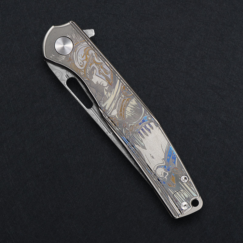 CH Blast Frame Lock Sliver Ti （3.75'' Satin Damascus）