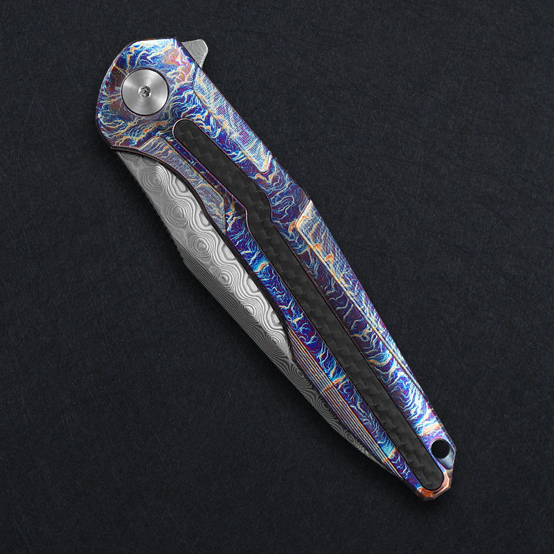 CH Wartex Frame Lock Flaming Ti （3.54'' Satin Damascus）