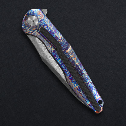 CH Wartex Frame Lock Flaming Ti （3.54'' Satin Damascus）