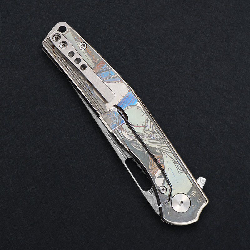 CH Blast Frame Lock Sliver Ti （3.75'' Satin Damascus）
