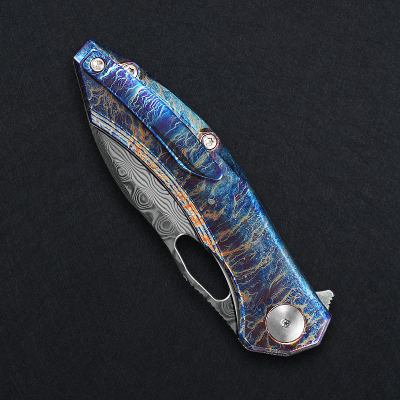 CH Cupra Frame Lock Flaming Ti （2.75'' Satin Damascus）