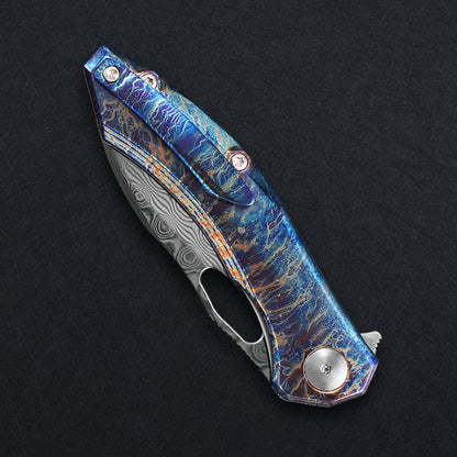 CH Cupra Frame Lock Flaming Ti （2.75'' Satin Damascus）
