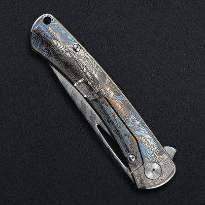 CH Vexor Frame Lock Flaming Ti （3.4'' Mirror Elmax core）