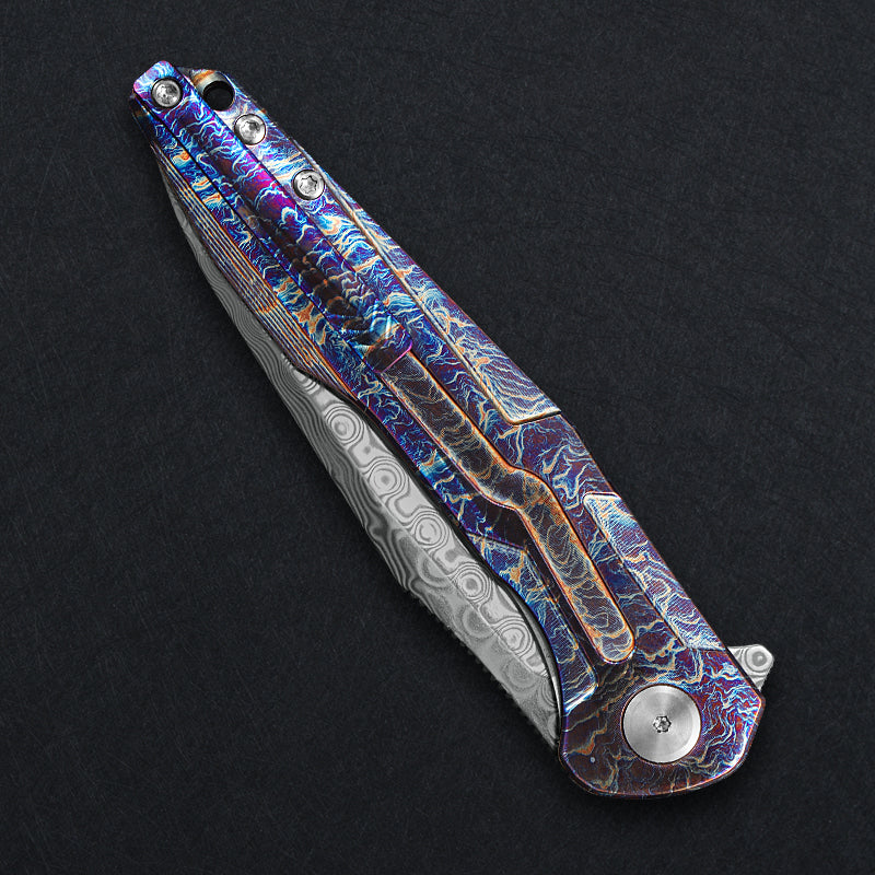 CH Wartex Frame Lock Flaming Ti （3.54'' Satin Damascus）