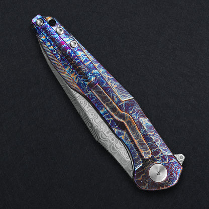 CH Wartex Frame Lock Flaming Ti （3.54'' Satin Damascus）