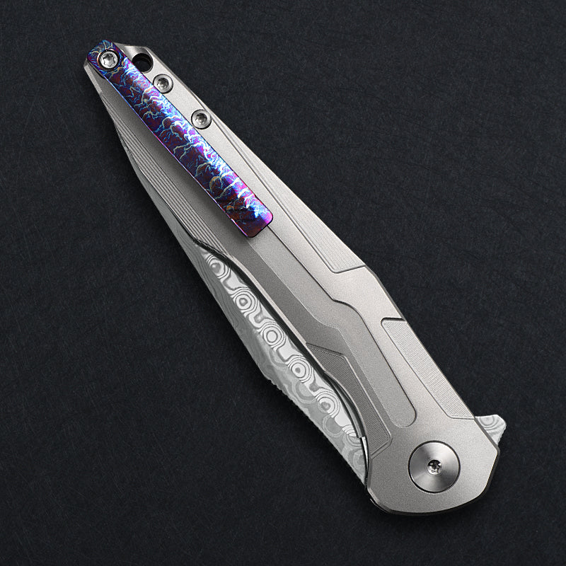 CH Wartex Frame Lock Sliver Ti （3.54'' Satin Damascus）